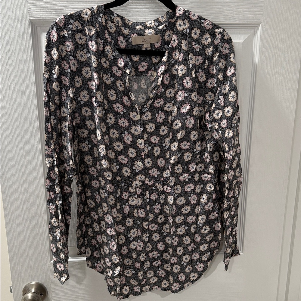 LOFT Floral Blouse in Black and Pink